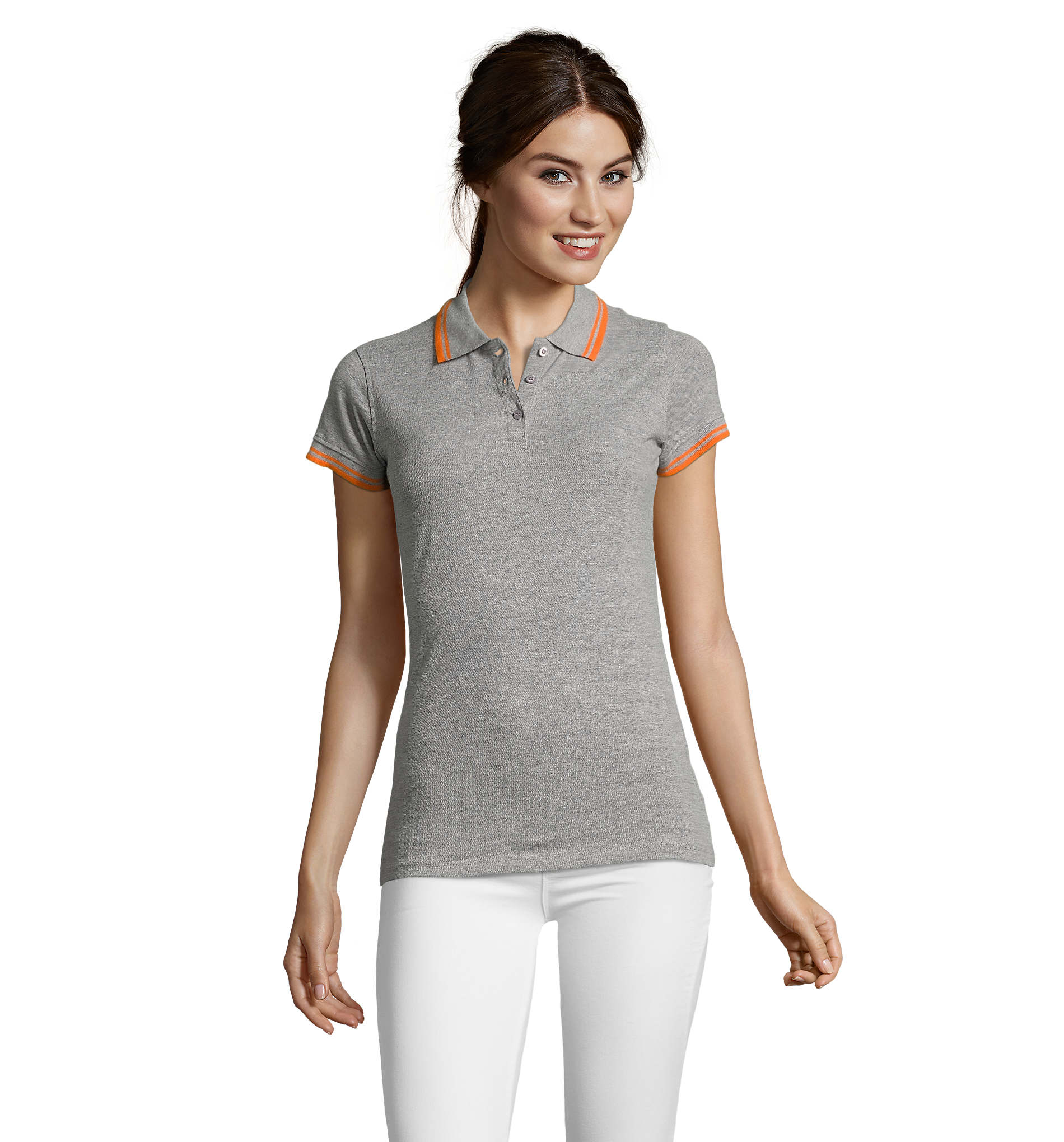 Polo personnalisable femme 200g - Pasadena Gris Chine/Orange